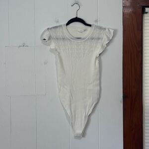 Wishlist White Ribbed Ruffle Sleeve Bodysuit‎ Size Small